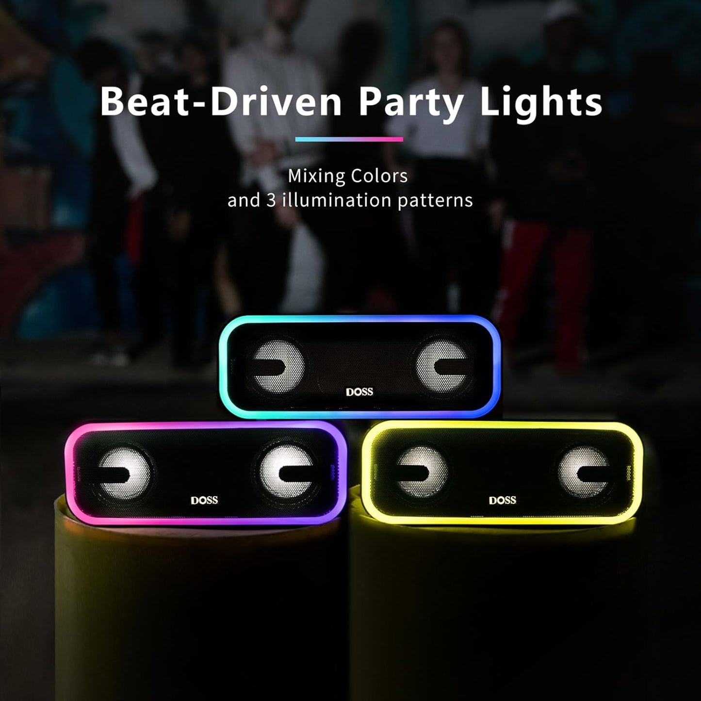 Soundbox Pro+ Bluetooth Speaker with 24W Impressive Sound, Booming Bass, IPX6 Waterproof, 15Hrs Playtime, Wireless Stereo Pairing, Mixed Colors Lights, 66 FT- Grey