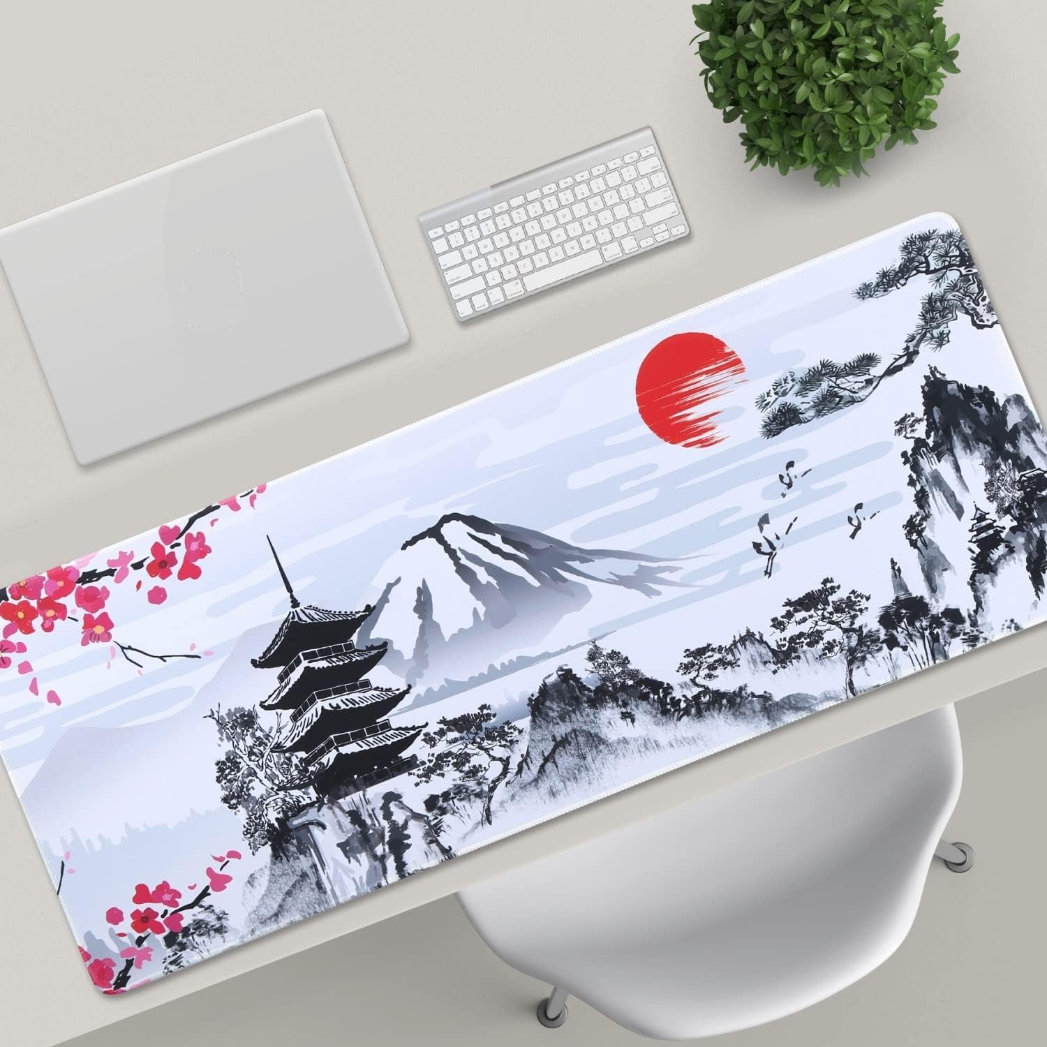 Japanese Cherry Blossom Large Mouse Pad, Desk Mat with Non-Slip Rubber Base Waterproof Keyboard Gaming Mousepad Large Desk Pad for Computers, Laptop,Gaming,Office & Home (31.3X11.8 Inches)