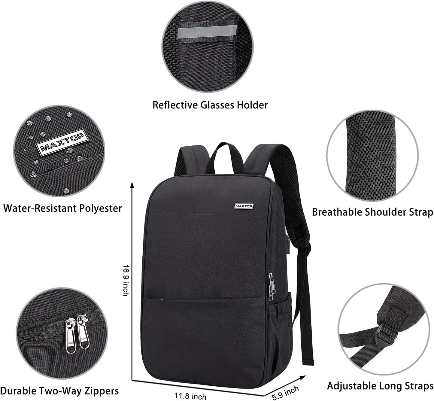 Deep Storage Laptop Backpack with USB Charging Port[Water Resistant] College Computer Bookbag Fits 15 Inch Laptop Black